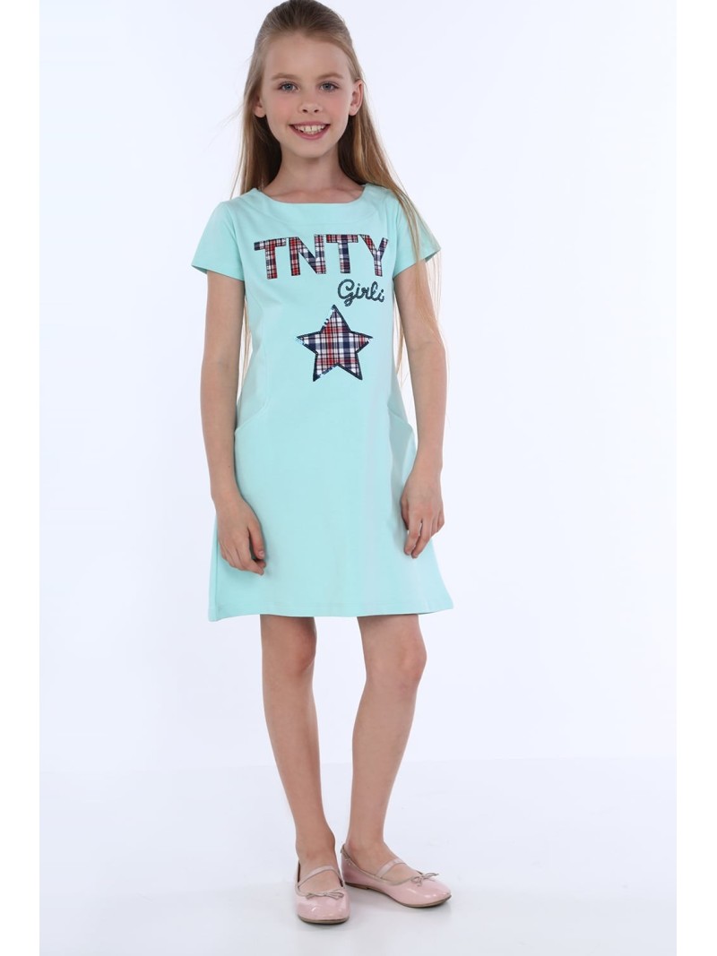 Girls\' dress with pockets, light mint NDZ8149 - Online store - Boutique